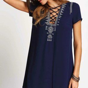 Navy Blue A-line Mini Dress